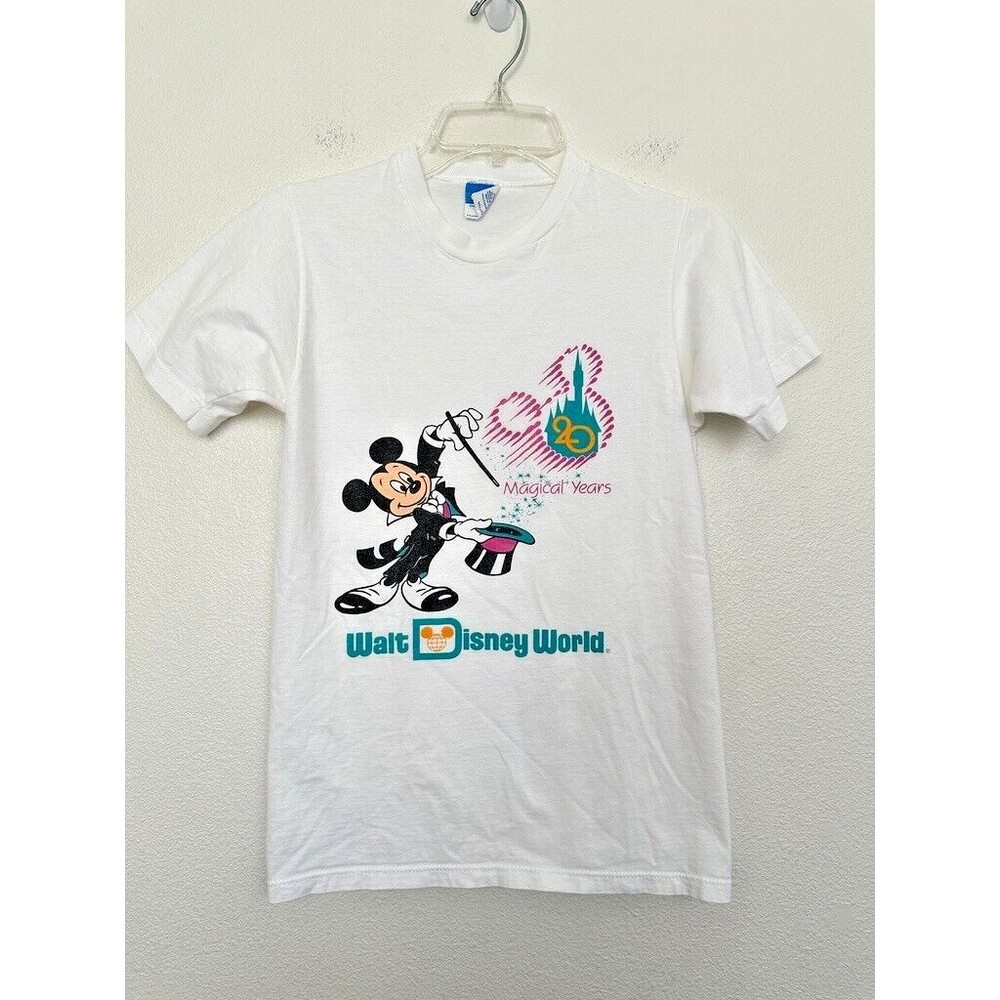 Walt Disney World Vtg 20 Magical Years Mickey Shirt White Single Stitch Sz Small